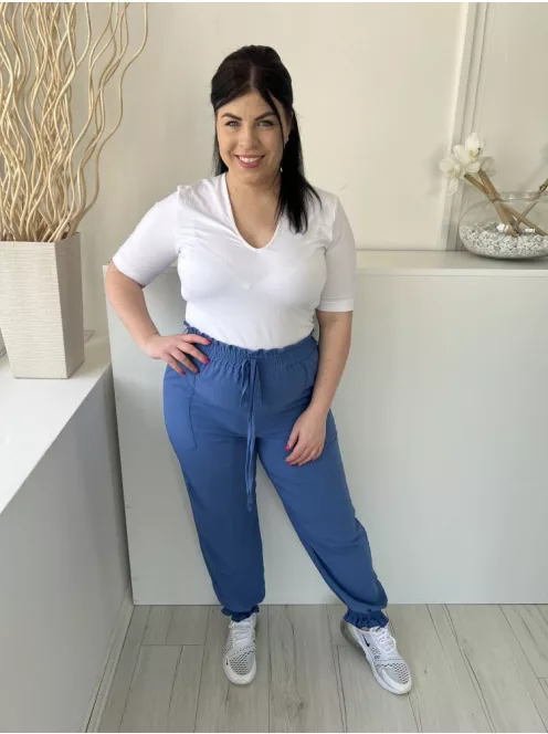  (L) Égkék Derékban Darázsolt, Zsebes Díszmegkötős, Fodros Aljú Nadrág