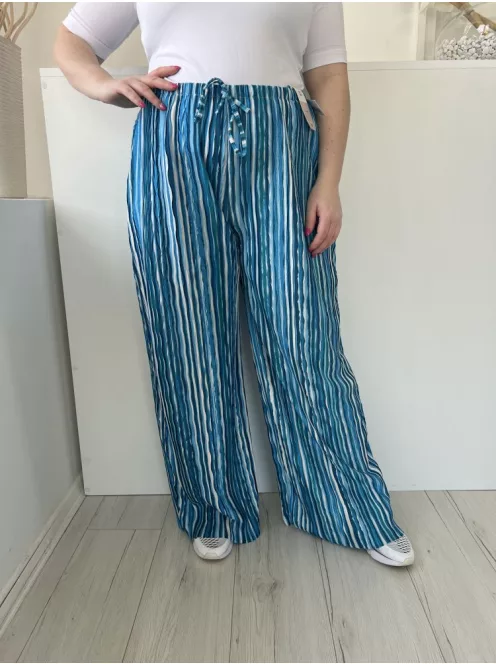 ÚJ TU (L) Kék Fehér Csíkos, Gumisderekú Díszmegktős, Bőszárú Nadrág