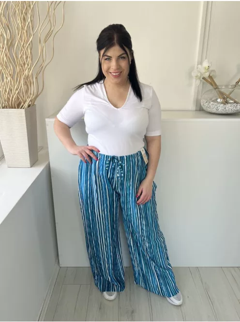 ÚJ TU (L) Kék Fehér Csíkos, Gumisderekú Díszmegktős, Bőszárú Nadrág