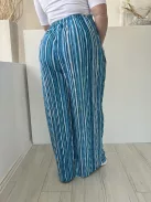 ÚJ TU (L) Kék Fehér Csíkos, Gumisderekú Díszmegktős, Bőszárú Nadrág