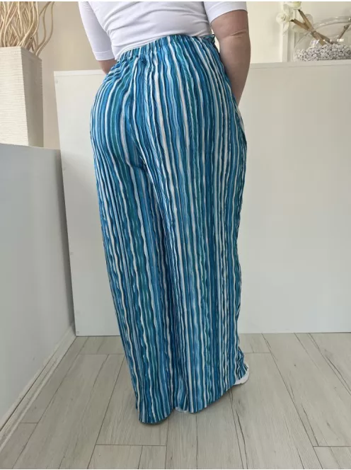 ÚJ TU (L) Kék Fehér Csíkos, Gumisderekú Díszmegktős, Bőszárú Nadrág