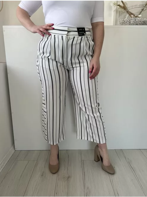 ÚJ F&F (L) Fehér Fekete Csíkos, Elől Kapcsos Zsebes, Bőszárú Nadrág