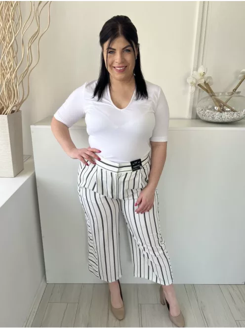 ÚJ F&F (L) Fehér Fekete Csíkos, Elől Kapcsos Zsebes, Bőszárú Nadrág