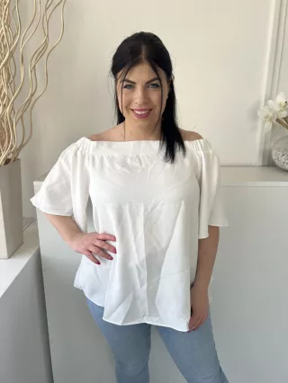   ÚJ River Island (L) Fehér Ejtett Gumis Vállú, Bélelt Tölcsér Ujjú Felső