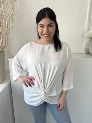   Primark (L) Krémszínű Elől Csavart, Denevér Ujjú Csónak Nyakú Felső