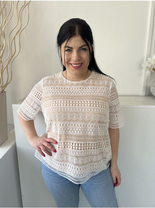 M&S (L) Fehér Anyagában Csipkés, Bélelt Hátul Nyakban Gombos Felső