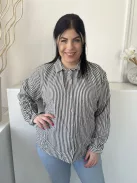 Oliver Bonas (M) Fehér Szürke Csíkos, Elől Végig Gombos Galléros, Gombos Ujjvégű Felső