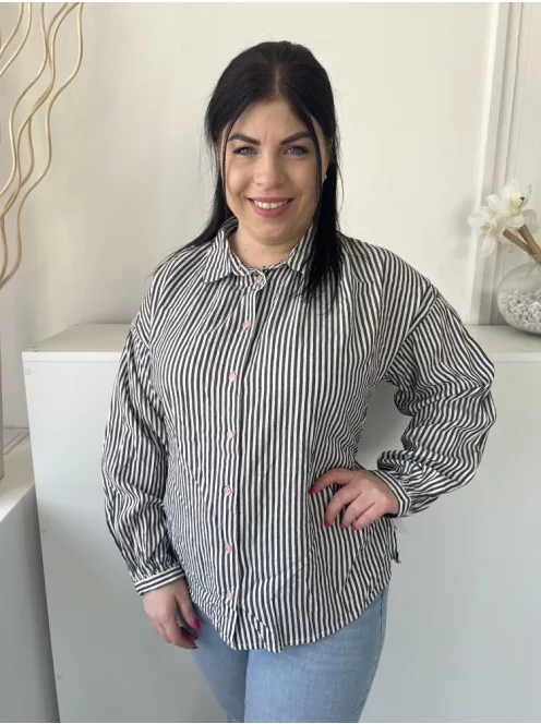 Oliver Bonas (M) Fehér Szürke Csíkos, Elől Végig Gombos Galléros, Gombos Ujjvégű Felső