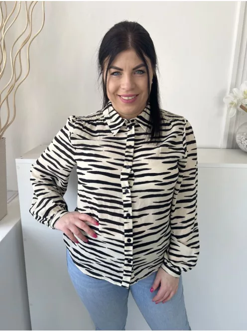  (M) Vajszínű Fekete Csíkos, Elől Végig Gombos Galléros, Vállán Ráncolt Felső