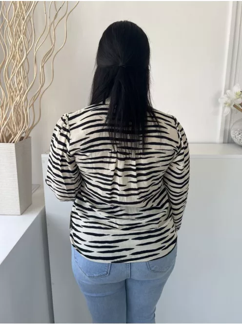  (M) Vajszínű Fekete Csíkos, Elől Végig Gombos Galléros, Vállán Ráncolt Felső