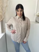 Primark (M) Világosbarna Zöld Kockás, Elől Végig Gombos Galléros, Gombos Ujjvégű Felső