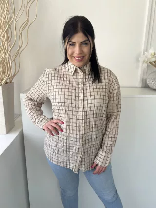   Primark (M) Világosbarna Zöld Kockás, Elől Végig Gombos Galléros, Gombos Ujjvégű Felső