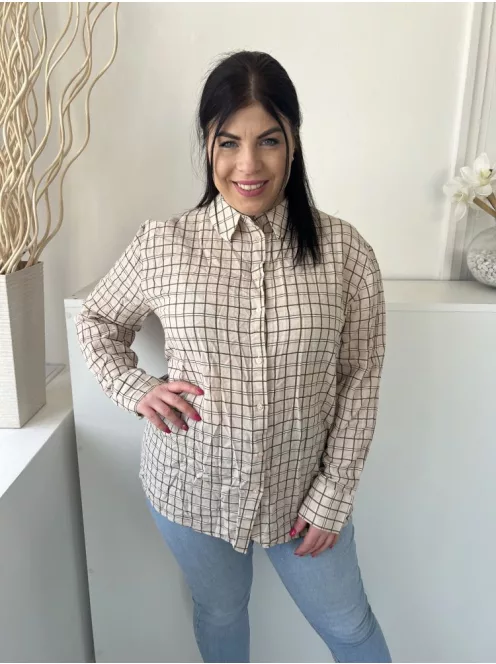 Primark (M) Világosbarna Zöld Kockás, Elől Végig Gombos Galléros, Gombos Ujjvégű Felső