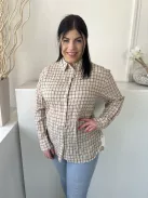 Primark (M) Világosbarna Zöld Kockás, Elől Végig Gombos Galléros, Gombos Ujjvégű Felső