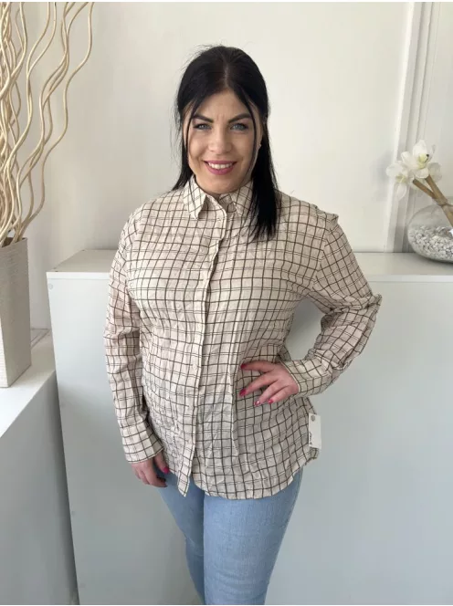 Primark (M) Világosbarna Zöld Kockás, Elől Végig Gombos Galléros, Gombos Ujjvégű Felső