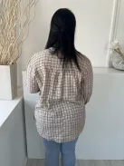 Primark (M) Világosbarna Zöld Kockás, Elől Végig Gombos Galléros, Gombos Ujjvégű Felső