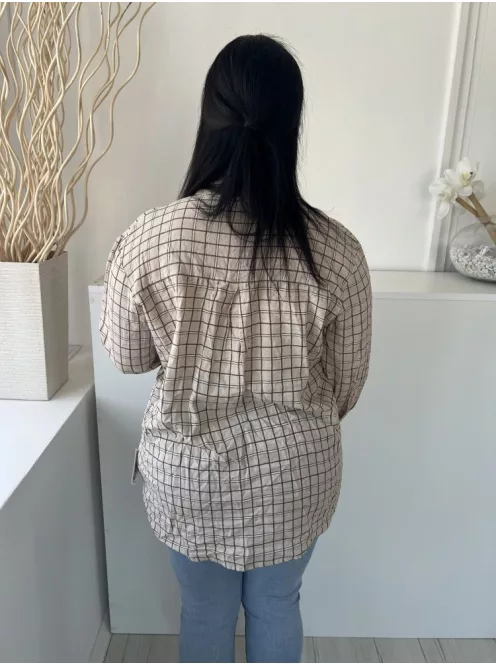 Primark (M) Világosbarna Zöld Kockás, Elől Végig Gombos Galléros, Gombos Ujjvégű Felső