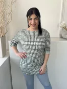 Next (M) Zöld Fehér Mintás, Csónak Nyakú Hosszított Fazonú Felső