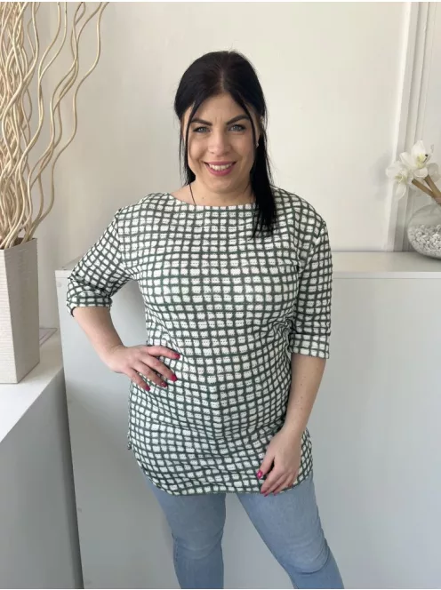 Next (M) Zöld Fehér Mintás, Csónak Nyakú Hosszított Fazonú Felső