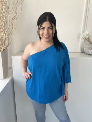   ÚJ Dorothy Perkins (L) Kék Félvállas, Lepel Ujjú Kerekített Aljú Felső