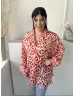   Et Vous (L) Piros Fehér Mintás, Elől Végig Gombos Galléros, Hosszított Fazonú Felső
