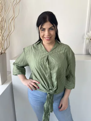   F&F (L) Zöld Alul Megkötős, Galléros Anyagában Mintás Felső