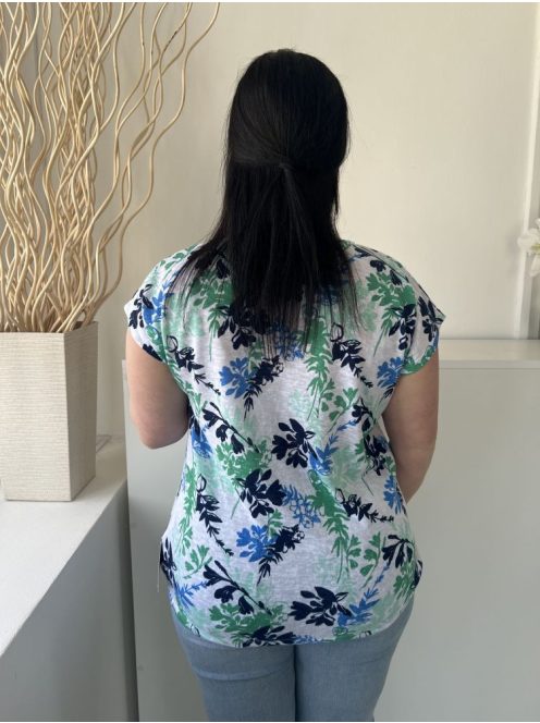 Amara Reya (L) Fehér Színes Levélmintás, Alul Összehúzható Kerek Nyakú Felső