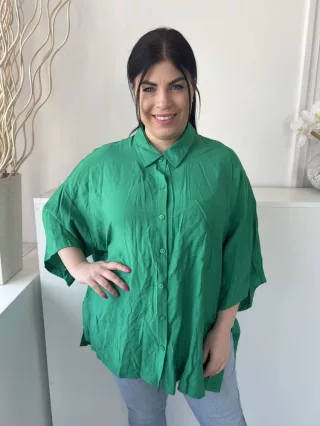   F&F (L) Zöld Elől Végig Gombos, Galléros Oldalt Sliccelt, Mellnél Zsebes Felső