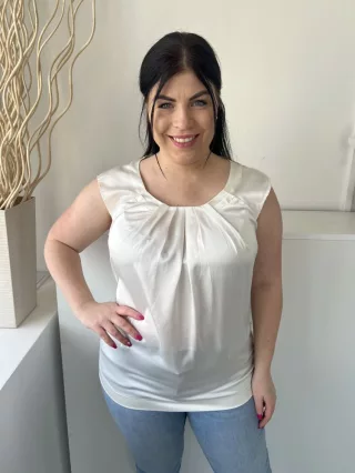 M&S (L) Fehér Nyakánál Ráncolt Fényes Anyagú Felső