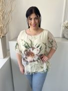 Roman (L) Vajszínű Színes Virágos, Bélelt Lepel Fazonú Felső