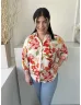   F&F (M) Törtfehér Színes Virágos, Elől Végig Gombos Galléros, Kerekített Aljú Felső