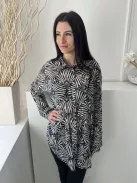 Primark (M) Fekete Fehér Mintás, Elől Végig Gombos Enyhén Áttetsző, Hosszított Fazonú, 100% Pamut Felső