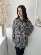 Primark (M) Fekete Fehér Mintás, Elől Végig Gombos Enyhén Áttetsző, Hosszított Fazonú, 100% Pamut Felső