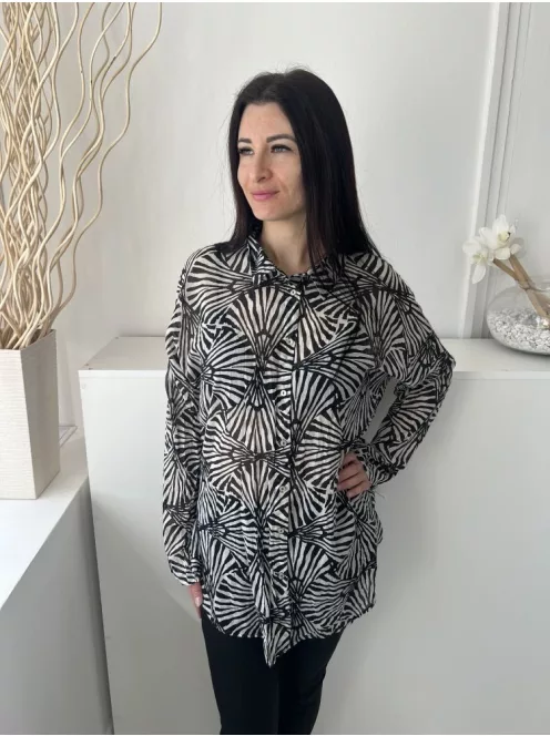 Primark (M) Fekete Fehér Mintás, Elől Végig Gombos Enyhén Áttetsző, Hosszított Fazonú, 100% Pamut Felső