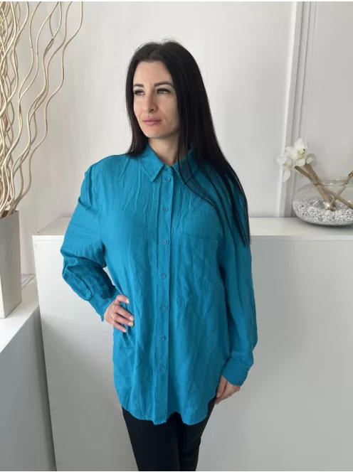 Primark (M) Tengerkék Elől Végig Gombos, Mellnél Zsebes 54% Len és 14% Pamaut Alapanyagú Felső