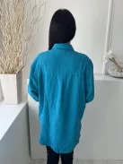 Primark (M) Tengerkék Elől Végig Gombos, Mellnél Zsebes 54% Len és 14% Pamaut Alapanyagú Felső