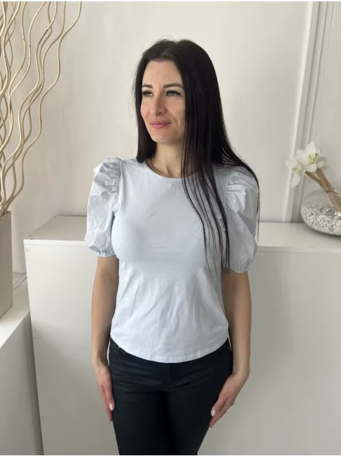 ÚJ H&M (S) Vízkék Kerek Nyakú, Buggyos Ujjú Gumis Ujjvégű, 95% Pamut Alapanyagú Felső