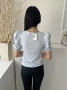 ÚJ H&M (S) Vízkék Kerek Nyakú, Buggyos Ujjú Gumis Ujjvégű, 95% Pamut Alapanyagú Felső