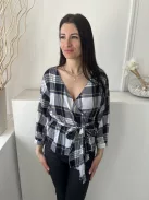 ÚJ New Look (M) Fehér Sötétkék Kockás, Átlapolt Oldalt Megkötős, 100% Pamut Felső