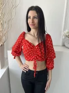 In The Style (S) Piros Fehér Pöttyös, Hátul Cipzáros Elől Húzott Megkötős, Gumírozott Vállú Felső