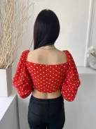 In The Style (S) Piros Fehér Pöttyös, Hátul Cipzáros Elől Húzott Megkötős, Gumírozott Vállú Felső