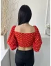   In The Style (S) Piros Fehér Pöttyös, Hátul Cipzáros Elől Húzott Megkötős, Gumírozott Vállú Felső