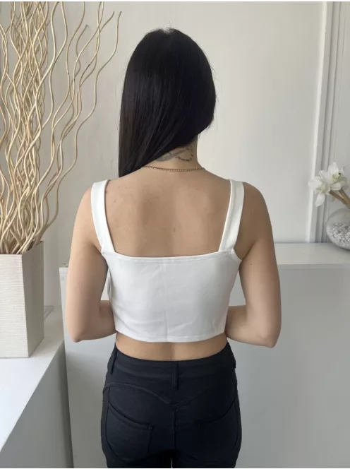 ÚJ Cider (M) Fehér Elől V Kivágású, Pántos Rövid Fazonú Felső