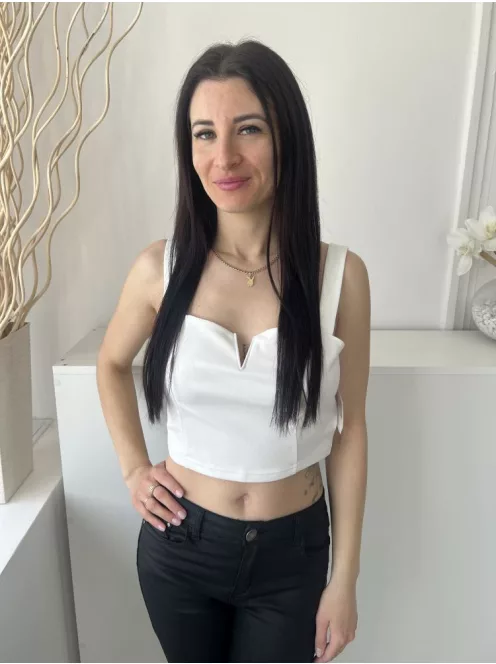 ÚJ Cider (M) Fehér Elől V Kivágású, Pántos Rövid Fazonú Felső