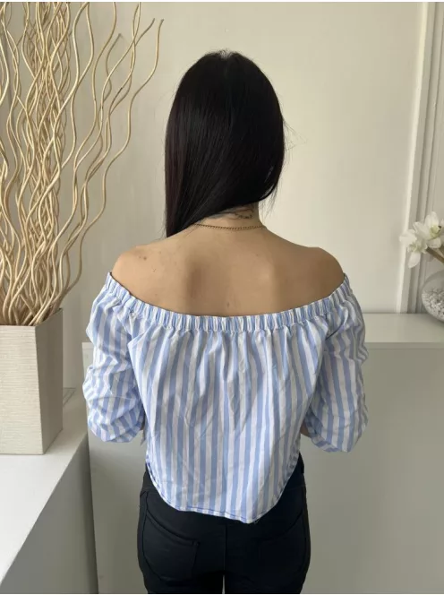 Hollister (S) Kék Fehér Csíkos, Ejtett Gumis Vállú Elől Díszgombos, 65% Pamut Felső