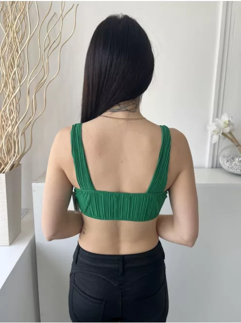 Boohoo (M) Fűzöld Mellnél Csavart, Pántos Anyagában Mintás Felső