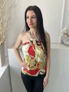 Pink Tartan (S) Fehér-Piros-Sárga Oldalt Cipzáros, Mintás Hátul Nyakban Kapcsos Felső