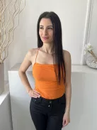 Shein (M) Narancs Hálós Anyagú, Bélelt Hátul Kersztpántos, Megkötős Body