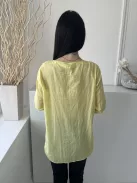 Laura Ashley (M) Sárga Nyakban Megköthető Díszcsíkos, Kerekített Aljú, 100% Pamut Felső