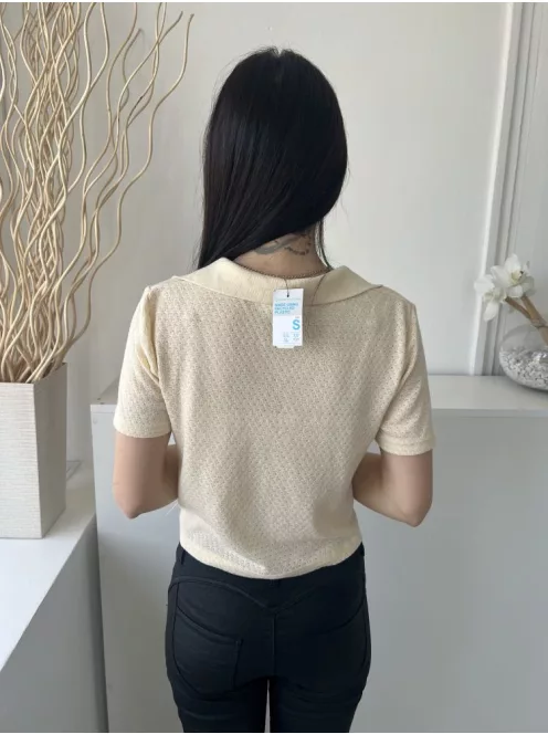 ÚJ Primark (S) Vanília Anyagában Mintás Galléros, Gépikötött Felső